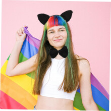 Furry Cat Ears Headband with Tail Bow Tie for Halloween Cosplay