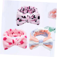 3pcs Women Face Washing Makeup Headband Set Adorable Hair Band for Girls Lady Woman Rosy Fleece Hair Hoops