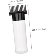 3 flesjes met applicator voor haarolie, een kam voor hoofdhuidverzorging en 180 ml flesjes voor haarverf.