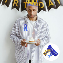 Blue Birthday Crown Boy Headband Set with Adjustable Fabric Design, Includes Badge and Sash