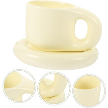 Keramik-Kaffeebecher- und Untertassenset 400 ml, weiß, bauchige Keramiktasse