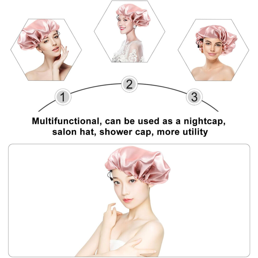 Hkhbjs 3Pcs Adjustable Satin Hair Bonnets For Sleeping And Bathing, Double-Layer Design With Elastic Edge, For Wrapping Hair