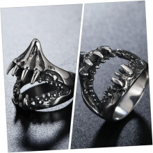 Modischer Ring in Haifischmaulform für Herren, Titanstahl, Silber, Retro-Stil, cooler Festival-Party-Schmuck