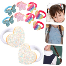 5 paia di elastici per capelli altamente elastici con glitter e paillettes per bambine e bambini, con sfumature arcobaleno, stelle e cuori.