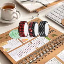 Washi-tejp med nyckelpiga, 12 rullar, dekorativt papper, självhäftande tejp för pyssel, dagbok, scrapbooking och DIY-dekorationer
