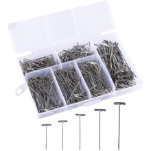 1 doos met 450 metalen T-spelden voor het maken van pruiken, inclusief stalen naalden en een plastic opbergdoos.