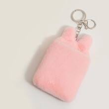 Sleutelhanger met pluche dierenpasje, 7,6 cm grote zichtbare pashouder voor buspasje, knipoogkonijntje
