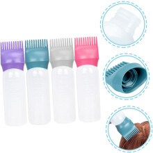 4 botellas para limpieza en seco del cabello, peine aplicador de raíz, botella pequeña exprimible para teñir el cabello rizado.