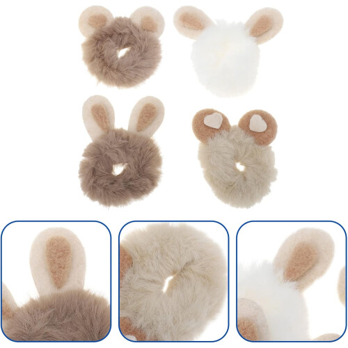 4 elastici per capelli con orecchie di coniglio in peluche, fascette decorative per capelli. 2
