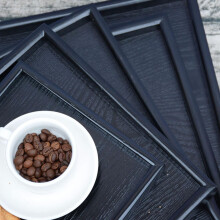 Retro Style Wooden Tray Black Candlestick Organizer Food Plate Storage Tray Home Furnishing Decoration