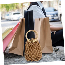 Pochette intrecciata da donna per l'estate, borsa da spiaggia con coulisse, in cotone a rete, ideale per uscite informali, vacanze e viaggi.
