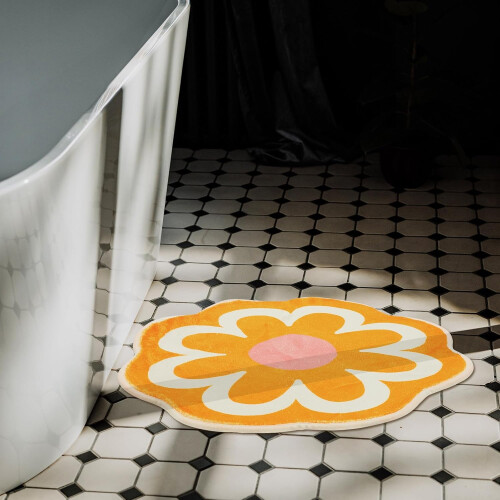 Gelbe, blumenförmige, dekorative Duschmatte aus Polyester, wasserabsorbierend 1