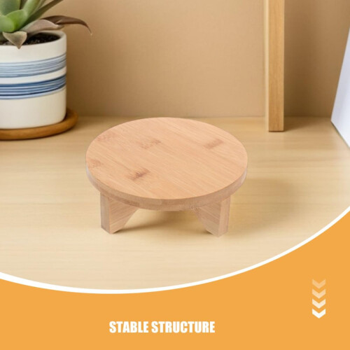Bamboo Flower Display Stand Wooden Riser Stand round Shape Stable Structure Multifunctional Beige