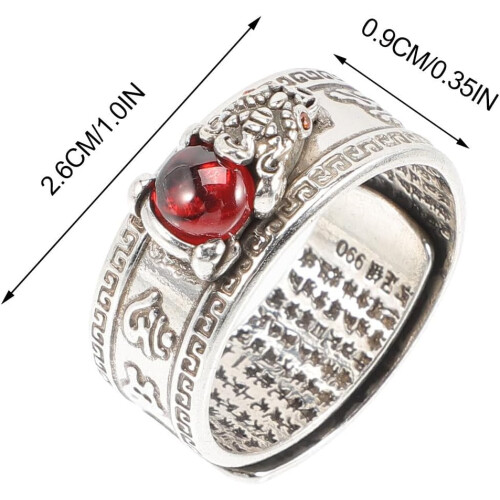 Adjustable Silver Mythical Beast Ring for Men Women, Retro Amulet Band with Wealth Cloud Pattern 1