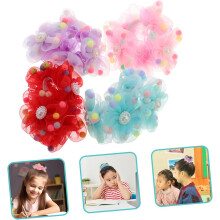 4pcs Chic Floral Hair Satin Scrunchies Hair Elastics for Women Girls Elastic Ponytail Holders Sunflower Beads
