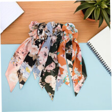 5pcs Retro Hair Accessories Satin Bow Hair Tie Vintage Ribbon Bow for Women Girls Elastic Tie Random Color