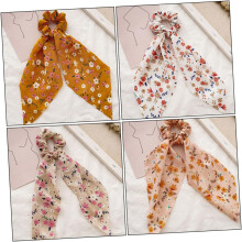 5pcs Vintage Floral Printed Hair Scrunchies Long Bow Knotted Hair Ribbon for Women Girls Party Wear Assorted style