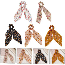 5 stk. vintage blomstertrykk hårscrunchies lang sløyfe knyttet hårbånd for kvinner og jenter festantrekk assortert stil