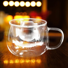 Teetasse aus dickem Glas, geeignet für losen Tee (350 ml), mit Henkel, verhindert Verbrühungen, rutschfester Boden.