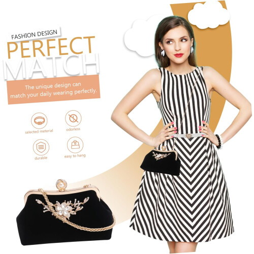 Borsa da sera elegante, perfetta per banchetti e feste, con strass e realizzata in morbido tessuto nero. 1