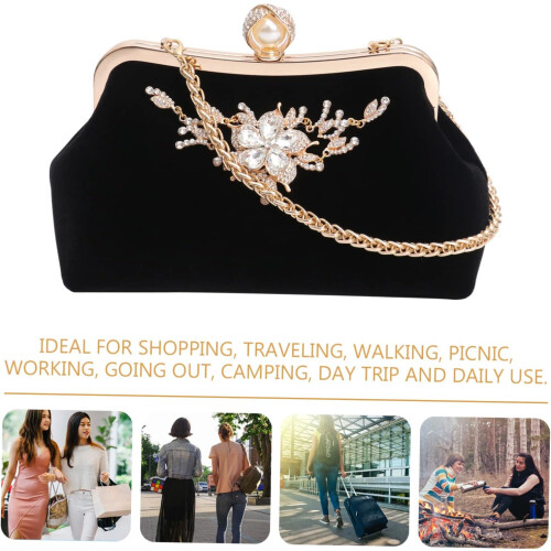 Borsa da sera elegante, perfetta per banchetti e feste, con strass e realizzata in morbido tessuto nero. 2