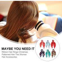 6pcs Christmas Patterned Ribbon Hair Rings Bow Hair Accessories Women Ponytail Holder Ties Rope Assorted style