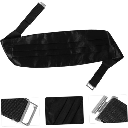 Satin-Kummerbund, Smoking-Fliege, Einstecktuch, Schwarz, Hochzeitsaccessoire
