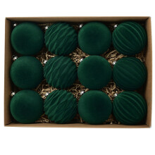 Green Velvet Christmas Ornaments 12Pcs 60mm