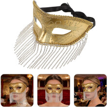 Princesa vintage dorada con cadena de borlas de cuentas, máscara veneciana de fiesta con diamantes de imitación para mujer