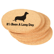 6 Pack Cork Drink Coasters with Dachshund Design