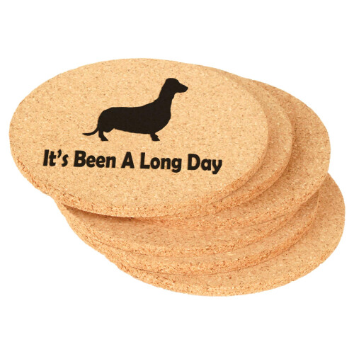 6 Pack Cork Drink Coasters with Dachshund Design