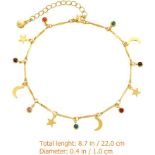 18 karátos aranyozott réz hold és csillag cirkónium nyári boka karkötők nőknek strand láblánc elegáns boka ékszerek