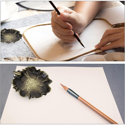 Copper Lotus Leaf Frog Ink Dish Decorative Desktop Calligraphy Ink Container 2