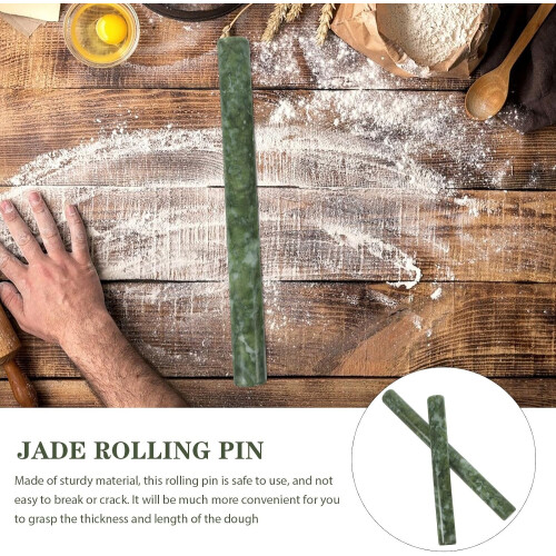 2pcs Jade Rolling Pin Kitchen Rolling Stick Non-Stick Surface Natural Stone Sturdy Dough Roller 2