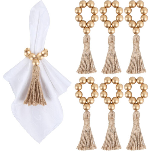 Ensemble de 6 ronds de serviette en perles de bois – Style rustique et extensible