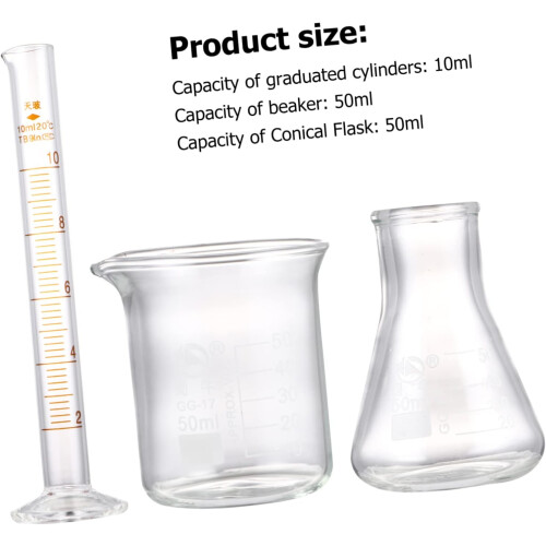 3pcs Glass Graduated Cylinder Beaker and Conical Flask Set Scale Laboratory Measuring Tool 2