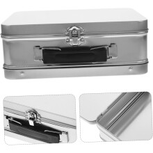 Retro-Lunchbox aus Metall, silberfarben, 20,5 x 15 x 7,5 cm, Keksdose mit Deckel, tragbar