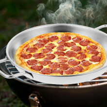 Pizzablech mit Griffen, kleines, verdicktes Edelstahl-Backblech mit Doppelohren, Ofen-Pizza-Backzubehör, Silber