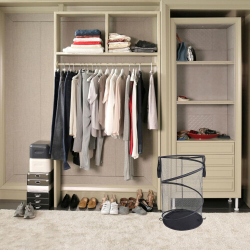 Foldable Laundry Hamper with Handles, Large Capacity Black Laundry Basket Made of Polyester