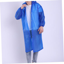 Impermeabile portatile per adulti, blu scuro, in EVA, con cappuccio e maniche, riutilizzabile per diverse stagioni.