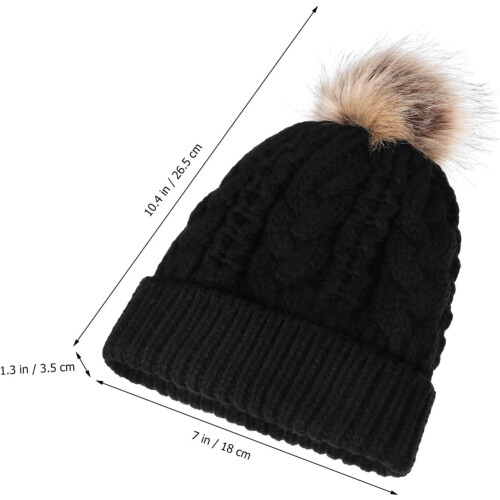 Strickmütze für Damen, warme Bommelmütze 1