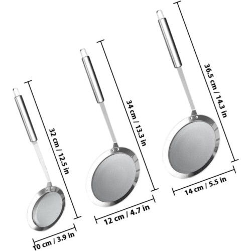 Fine Mesh Strainers with Hanging Storage Stainless Steel 3pcs 1