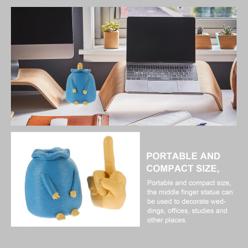 Handbemalte, tragbare, blaue Harzfigur mit Mittelfinger – Geschenkidee 2