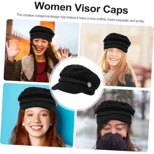 Lambwool chapéu quente para mulheres elegante Octagonal Visor Cap confortável e leve 1