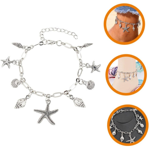 Cavigliera boho con conchiglie per donne e ragazze, catena in lega d'argento resistente al colore e alle macchie.