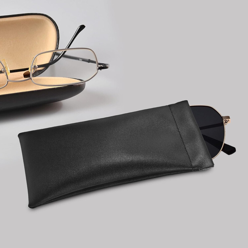 Hkhbjs Portable Black Leather Glasses Pouch With Auto Closure, Soft Eyeglasses Case