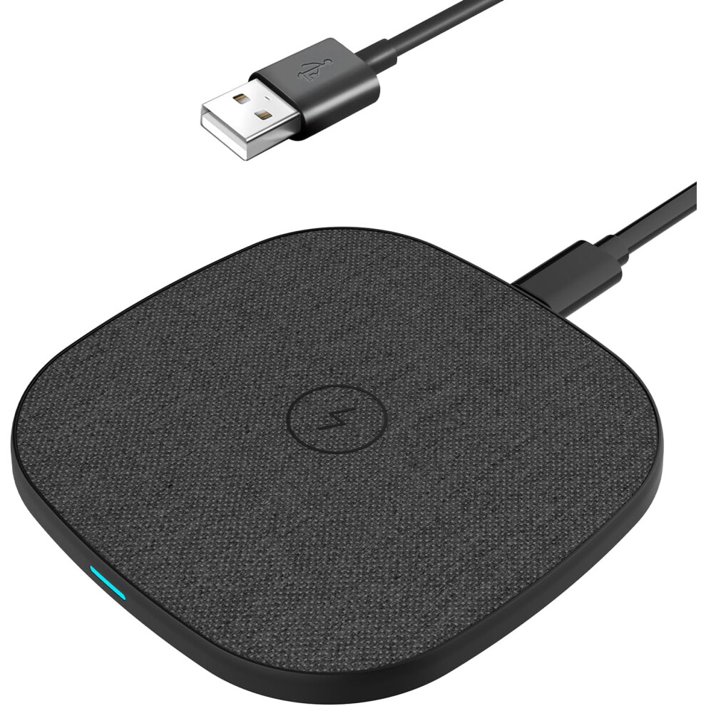 15W Fast Wireless Charger Pad, Leather Surface, Supports Qi/QC3.0 USB Type-C, Portable Wireless Charger