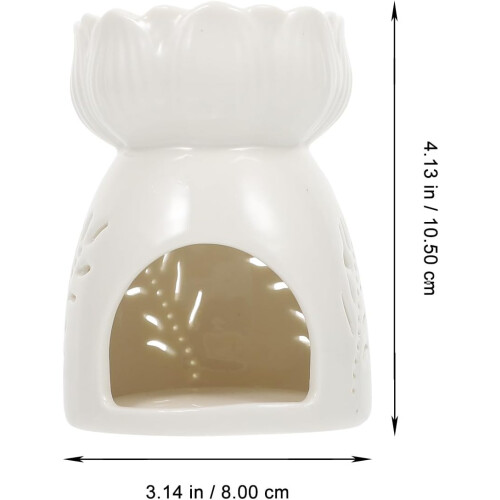 Keramische aromatherapiebrander met wit bladmotief. 1