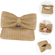 Strohhandtasche mit Schleifenverzierung für Damen, rustikale, gewebte Handtasche mit Schleifenakzent, leichte Sommerclutch
