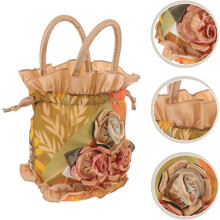 Pochette per cellulare con coulisse, borsa a secchiello, borsetta da sera in pizzo per donna, kaki floreale, accessorio alla moda per feste.